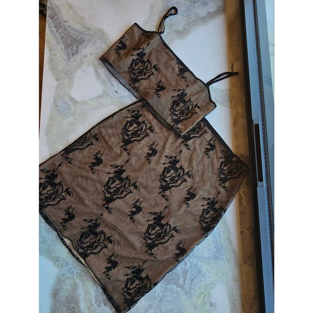 Meshki Xena Black Floral Embroidered Mesh Skirt Set - Picture 2 of 16